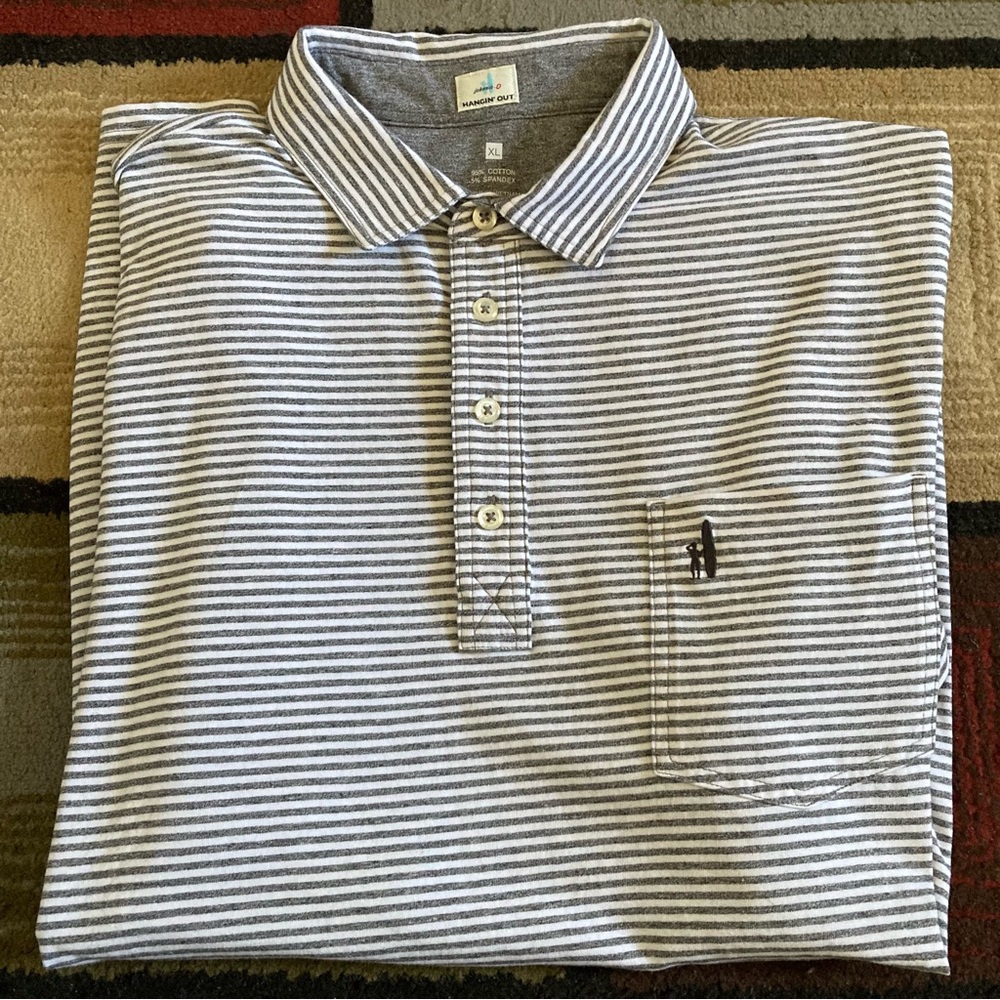 Johnnie-O Dante Striped White Grey Polo Shirt Casual Golf Pocket Berry Logo